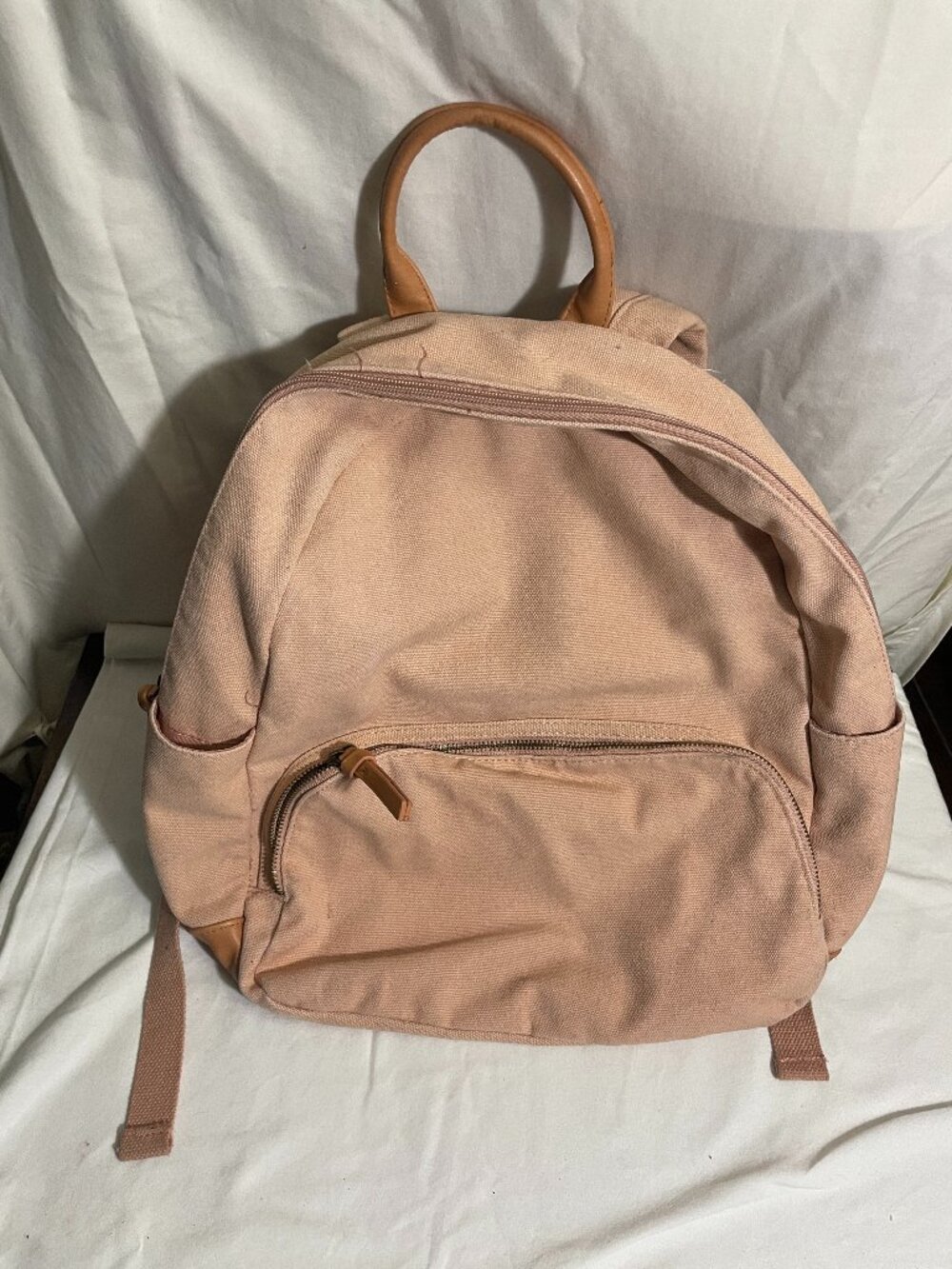 Universal Thread Pink Canvas Backpack Tan Faux Leather Trim 16” School Travel